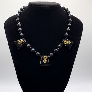 *RARE* Black Obsidian Nuummite Gold Plated Necklace